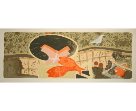 William Littlejohn Fish Mirror & Seagull lithograph 47 of 50 signed 42 x 104 cm unframed On show at the Curwen Gallery  RRP £
