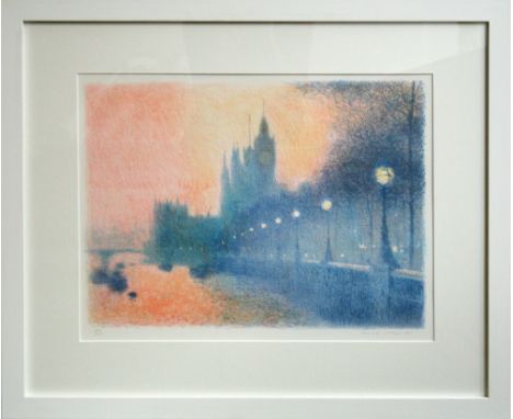 Derek Mynott Thames at Westminster lithograph curwen archive signed 63 x 53 cm framed On show at the Curwen Gallery  RRP £ 30