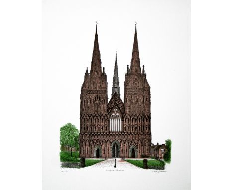 David Gentleman Lichfield Cathedral lithograph 111 of 150 signed 63 X 51 cm unframed small stain on left hand edge of paper O