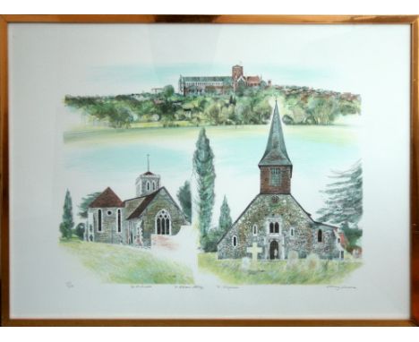 Albany Wiseman Churches in St Albans lithograph 147 of 250 signed 58 x 78 cm framed   On show at the Curwen Gallery  RRP £ 17