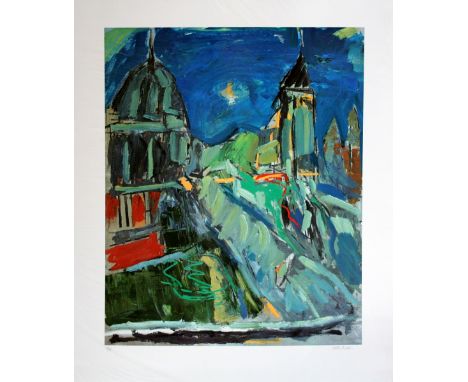 Peter Coker Pont au Change at Night lithograph 15 of 95 signed 94 x 68 cm unframed On show at the Curwen Gallery  RRP £ 320