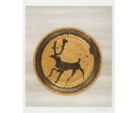Bernard Leach Deer Plate lithograph 32 of 200 signed 78 x 57 cm unframed On show at the Curwen Gallery  RRP £ 400
