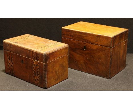 A Victorian Tunbridge ware tea caddy; another, mahogany (2) 