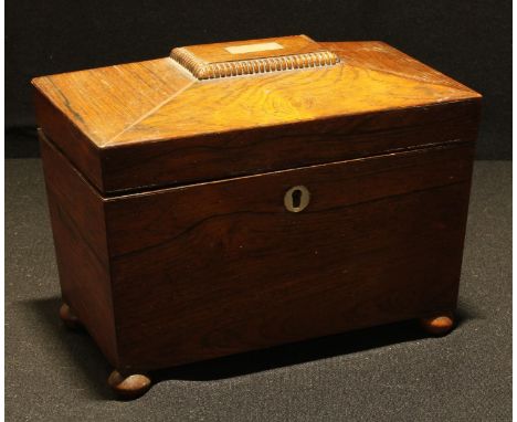 A 19th century rosewood sarcophagus tea caddy, c.1840, 19cm wide 
