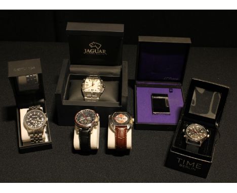 A Jaguar wristwatch, boxed; other wristwatches, including Michael Kors, D&amp;G, etc; a J T Dupont lighter, boxed (6) 