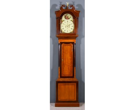 A 19th Century Mahogany and Oak Longcase Clock, by T. Dobie of Glasgow, the 12ins arched painted dial with Roman and Arabic n