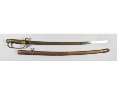 A Naval Style Japanese Sabre with Etch Kanji, serial No.46124, bright steel blade, 26ins, gilded grip and guard, gilded scabb