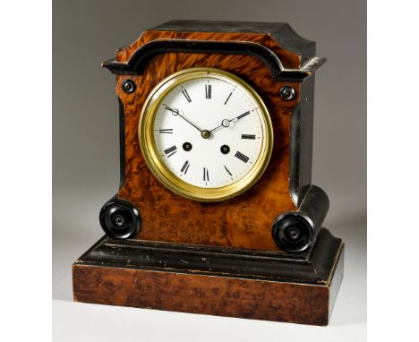 A 19th Century French Walnut and Ebonised Cased Mantel Clock&nbsp;by Japy Freres, No.1471, the 4.25ins white enamel dial with