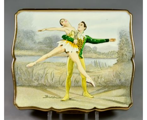 A Vintage "Empress" Musica Ballet Powder Compact,1950's, by Stratton, signed by Baron, playing "The Skaters Waltz", original 