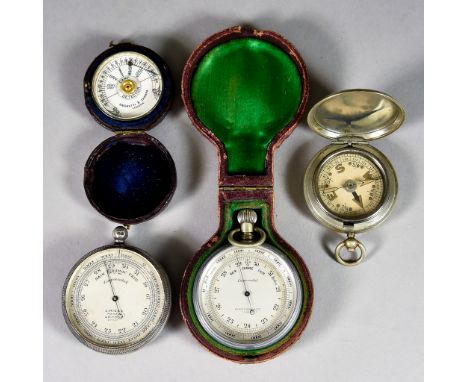 A Compensated Pocket Book Barometer No.10042, by J. Hicks, maker, London, with 1.87ins engraved and silvered dial with plain 