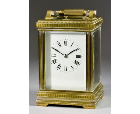 A Late 19th/Early 20th Century French Brass Carriage Clock&nbsp;No.2157, the white enamel dial with Roman numerals to the eig