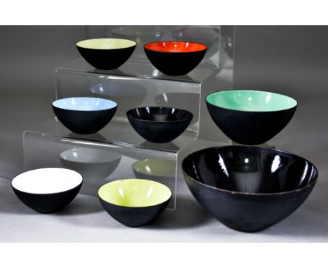 ***Herbert Krenchel (1922-2014) - Eight Krenit bowls, Mid-20th Century, of steel and enamel, from 3.5ins diameter to 6.37ins 