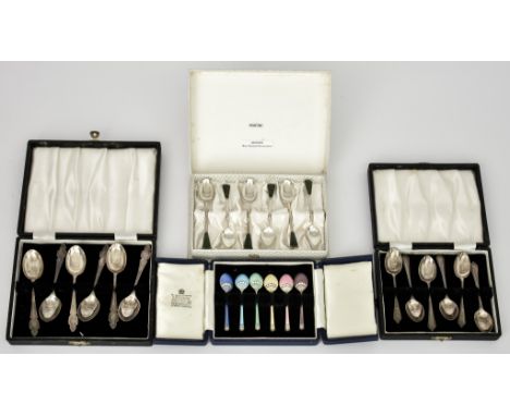 A Set of Six Elizabeth II Silver Gilt and Enamel Coffee Spoons and Mixed Silverware,&nbsp;the coffee spoons by Turner and Sim