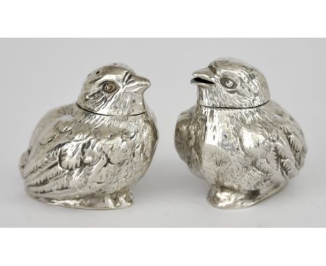 A Pair of Edward VII Silver Chick Pattern Salt and Pepper Pots,&nbsp;by Sampson Mordan &amp; Co., Chester 1906, RD.461360, 1.