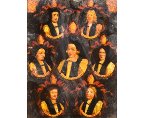 18th Century English School - Reverse painted print on glass - "The Seven Bishops, Tried and Acquitted", 13.25ins x 10ins, in