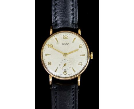 A Gentleman's Manual Wind Wristwatch, by Vertex, 9ct gold case, 30mm diameter, silver dial with gold Arabic and baton numeral