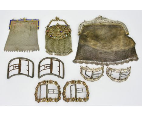 Three Pairs of Gilt Metal and Steel Shoe Buckles, 19th Century, one pair with cast flower heads to surround, and three plated