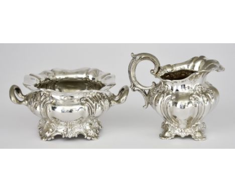 An Austro-Hungarian Silver Two-Handled Sugar Bowl and Matching Milk Jug, 800 standard,&nbsp;with shaped rims, bulbous lobed a