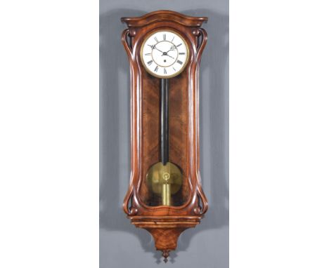 A 19th Century Figured Walnut Cased Regulator Wall Clock, the 7ins diameter white dial with Roman numerals to the weight driv