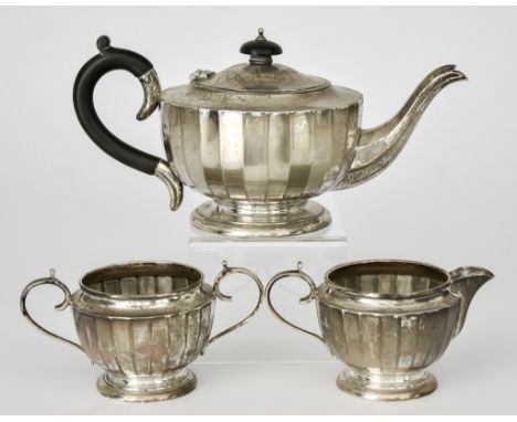 A George VI Silver Harlequin Three-Piece Tea Service,&nbsp;by S.Blankensee &amp; Sons Ltd, Birmingham 1939 and Chester 1936, 
