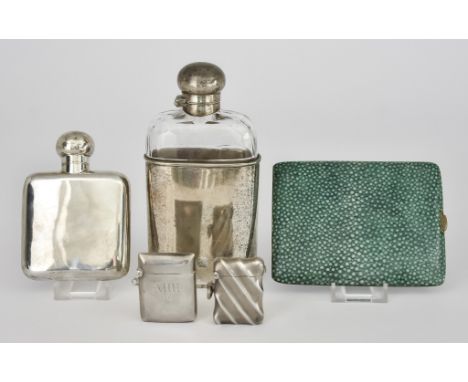 A George V Small Silver Hip Flask and Mixed Items,&nbsp;the hip flask by Laurence Emanuel, Birmingham 1915, of plain form wit