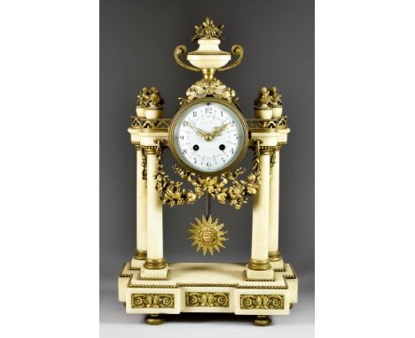 A 19th Century French White Marble and Gilt Metal Mounted Cased Portico Clock, by Vincenti &amp; Cie, and inscribed Planchon 