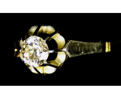 A Solitaire Diamond Ring, set with an old European cut diamond, approximately .50ct, size K, gross weight 2.2g Note: Metal un