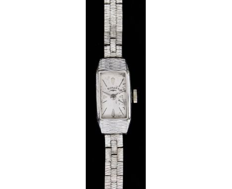 A Lady's Manual Wind Cocktail Watch, by Rotary, 9ct white gold case, 23mm x 10mm, silver dial with black baton numerals, conf