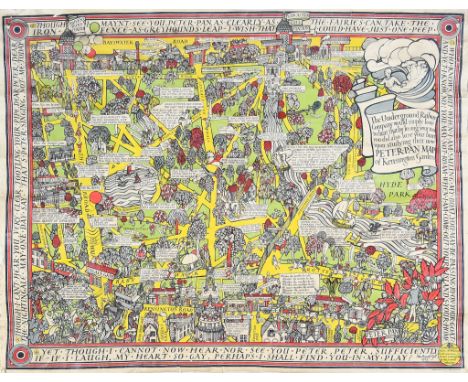 MacDonald Gill (1884-1947) - Colour lithograph poster/linen - "Peter Pan Map of Kensington Gardens, London Underground" (1923