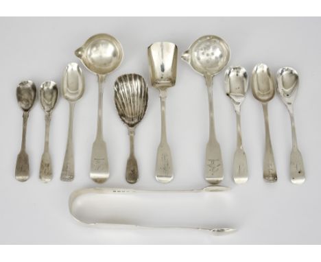 Two Irish Silver Caddy Spoons and Mixed Irish Silver, the caddy spoons by Samuel Neville, one with shovel pattern bowl and en