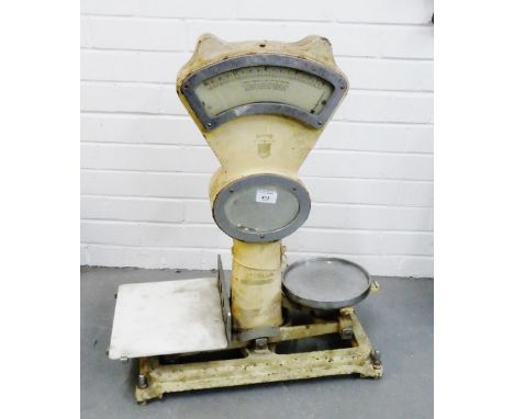 Set of John White &amp; Son, Auchtermuchty vintage cast iron cream painted scales, 71cm high