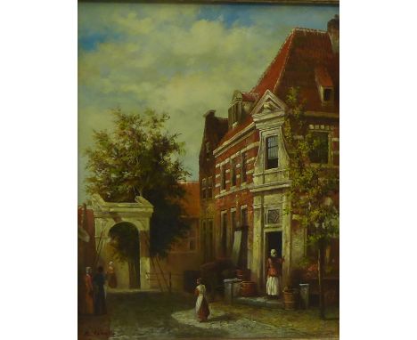 R. Fainello 'Continental Street Scene' Oil-on-board,  signed, in a gilt wood frame, 22 x 28cm