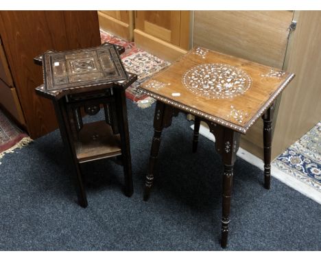 A Damascus mother of pearl inlaid occasional table, together with another eastern bone inlaid table  CONDITION REPORT: Damasc