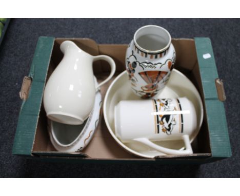 A box of Ceylan china, jug and basin etc 
