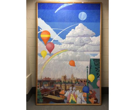 D Wilkinson : A view of Newcastle upon Tyne, acrylic on board, 159 cm x 250 cm