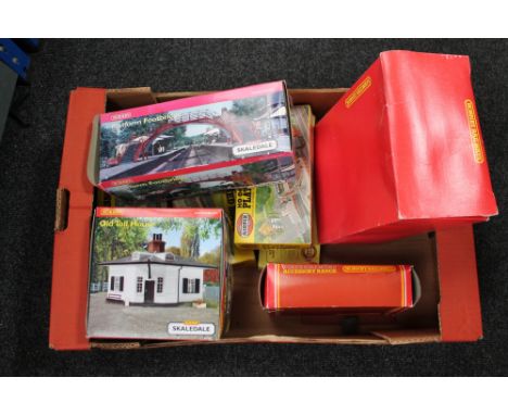 Three boxes of vintage toys, Hornby railway items, mid century toys etc 