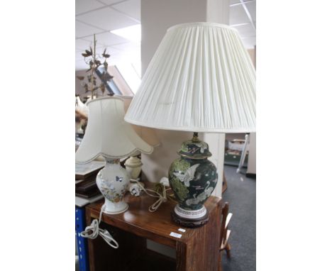 An Aynsley cottage garden table lamp together with two further lamps 