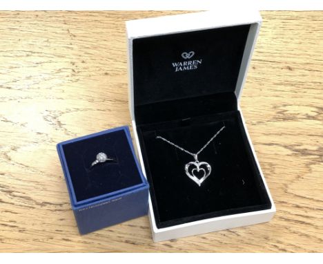 A Warren James silver heart pendant on chain in box, together with a dress ring (2)