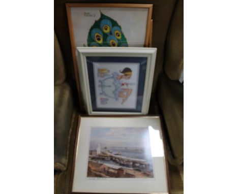 A signed colour print of North Shields by Walter Holmes together with further pictures and prints 