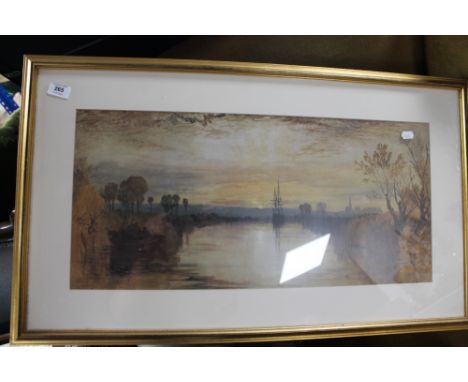 A gilt framed colour print - Boats in marshland. 