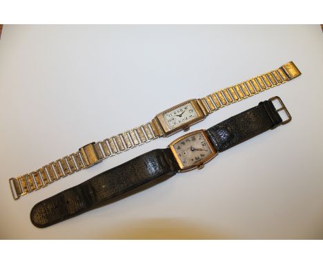 Two vintage watches - one 9ct gold with rolled gold bracelet strap and one 9ct gold with leather strap. (2) CONDITION REPORT: