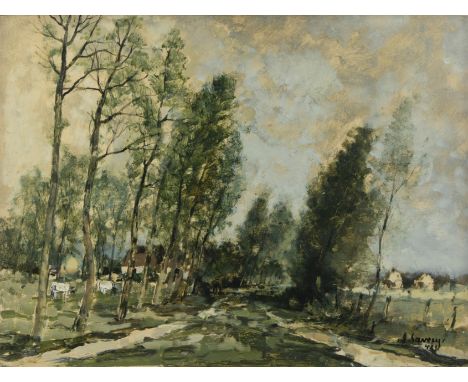 Albert SAVERYS (1886-1964), oil on panel Road with trees, signed and dated ‘42Albert SAVERYS (1886-1964), olie op paneel Dree