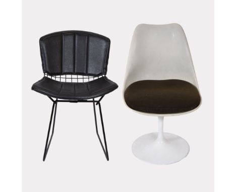 Dining chair with leather case by Harry Bertoia for Knoll and Tulip chair by E. Saarinen for Knoll, marked Knoll Internationa