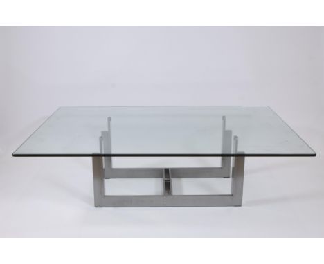 Vintage rectangular coffee table model ‘Sarpi’ design Carlo Scarpa with glass top and steel baseVintage rechthoekige salontaf