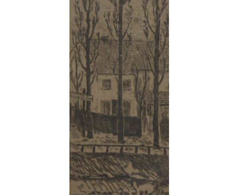 Frans MASEREEL (1889-1972), etching 'Vledermuis Palingen te bekomen (Wondelgem)', signed and dated 1908Frans MASEREEL (1889-1