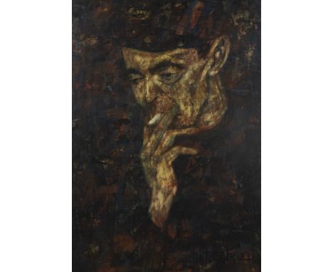 Anthony CATRIE (1924-1977), oil on panel Smoking man, signedAntoon CATRIE (1924-1977), olie op paneel Rokende man, getekend70