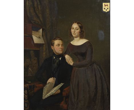 Félix DE VIGNE (1806-1862), oil on canvas Family portrait with coat of arms, signedFélix DE VIGNE (1806-1862), olie op doek F