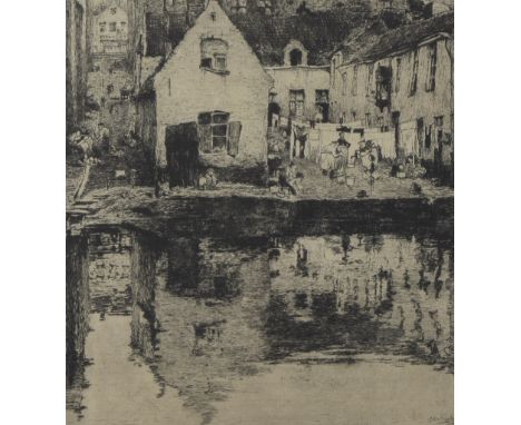 Jules DE BRUYCKER (1870-1945), etching Le Veergreppe Gand, signedJules DE BRUYCKER (1870-1945), ets Le Veergreppe Gand, getek