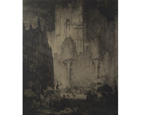 Jules DE BRUYCKER (1870-1945), etching Le château des comtes Gand, signed and dated 1913Jules DE BRUYCKER (1870-1945), ets Le