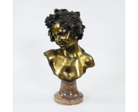 Alphonse Henri NELSON (1854-1919), bronze buste of Bacchus on marble base, signedAlphonse Henri NELSON (1854-1919), bronze bu